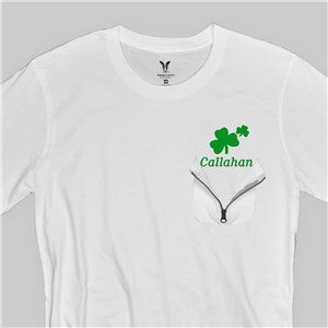 Personalized Shamrock Zipper Pocket T-Shirt - Ash - Small by Gifts For You Now
