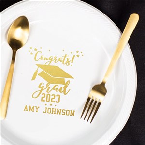 Personalized Congrats Grad Paper Plates - Pastel Blue Plate - 10.5" Plate by Gifts For You Now