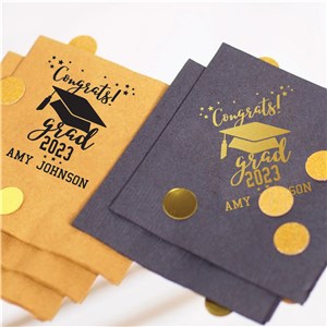 Personalized Congrats Grad Napkins - Bright Pink Napkin - Luncheon Size by Gifts For You Now