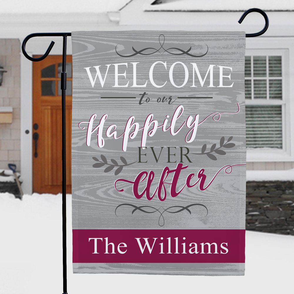 Personalized Welcome To Our Happily Ever After Garden Flag | Personalized Wedding Garden Flags