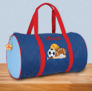 Image of Embroidered Quilted Sports Duffel Bag