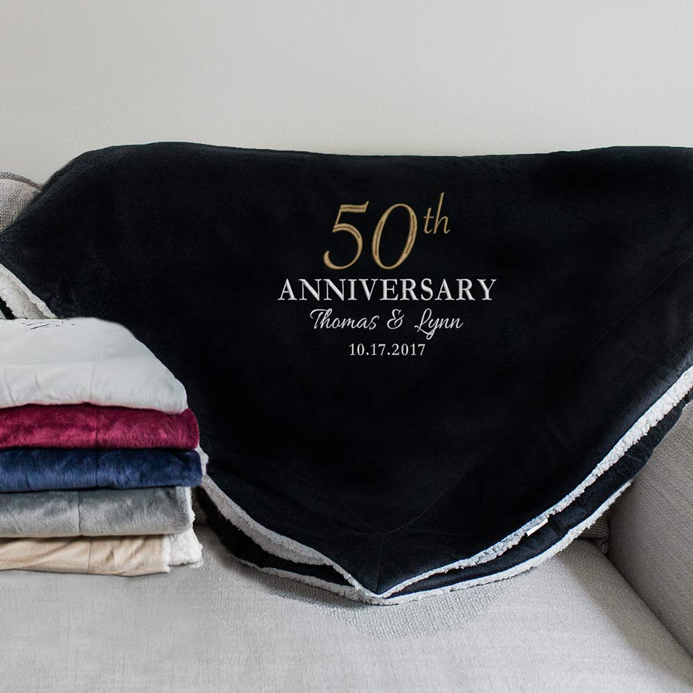 Embroidered Anniversary Sherpa Blanket GiftsForYouNow