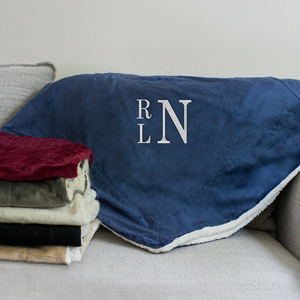 Embroidered Stacked Monogram Sherpa Blanket