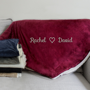 Embroidered Couples Heart Sherpa Blanket | Valentines Personalized Blankets