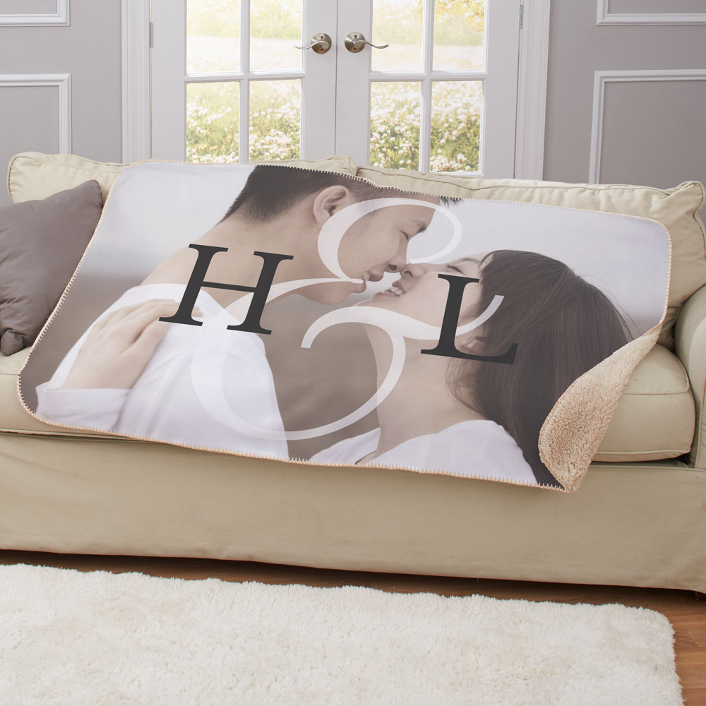 Personalized Initial Couples Photo Sherpa Blanket | Personalized Couple Gifts