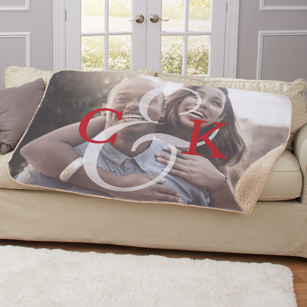 Personalized Initial Couples Photo Sherpa Blanket | Personalized Couple Gifts