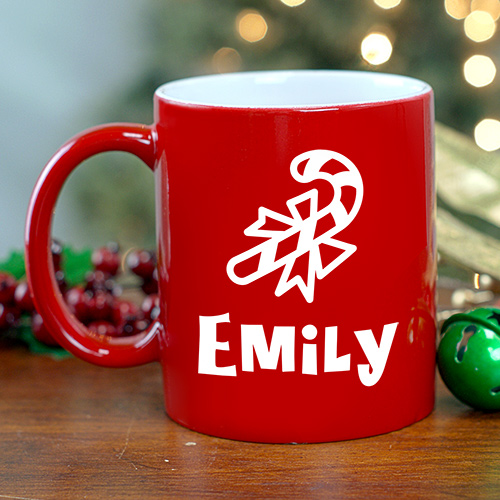 Candy Cane Hot Chocolate Personalized Red Coffee Mug | Personalized Christmas Mugs