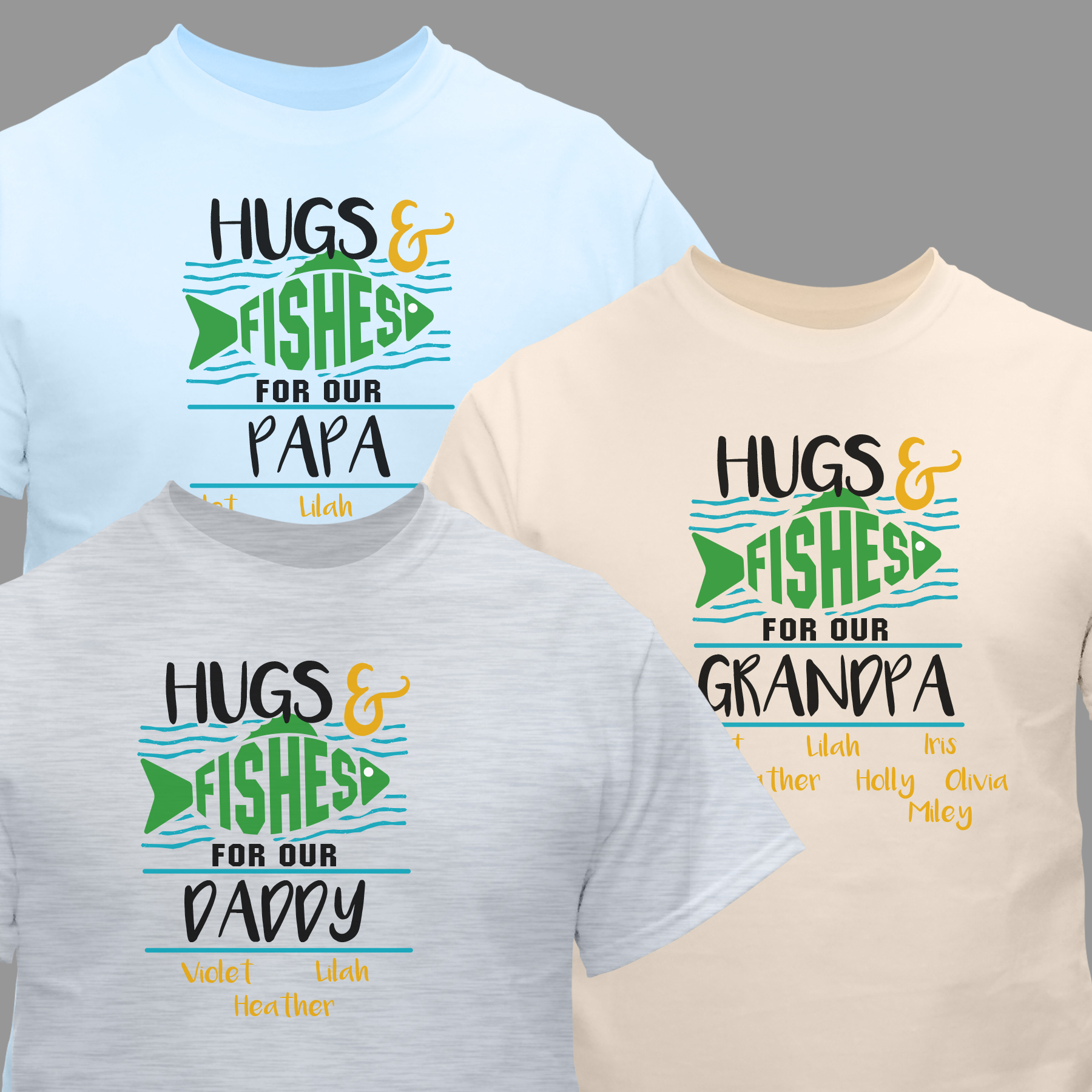 Personalized Hugs and Fishes T-Shirt | Personalized TShirts for Father's Day