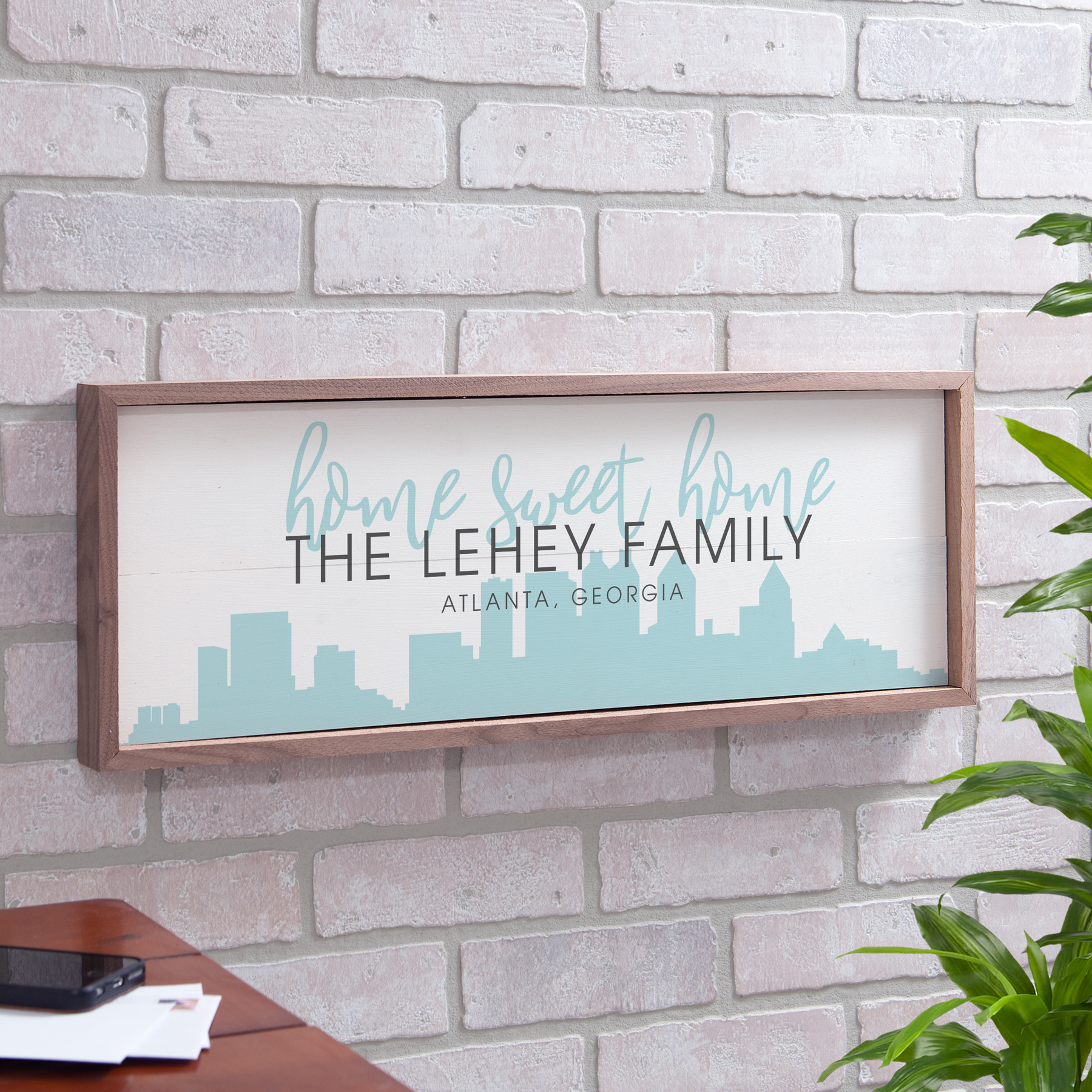 Personalized Home Sweet Home City Skyline Framed Wall Sign | Personalized Cityscape Art 