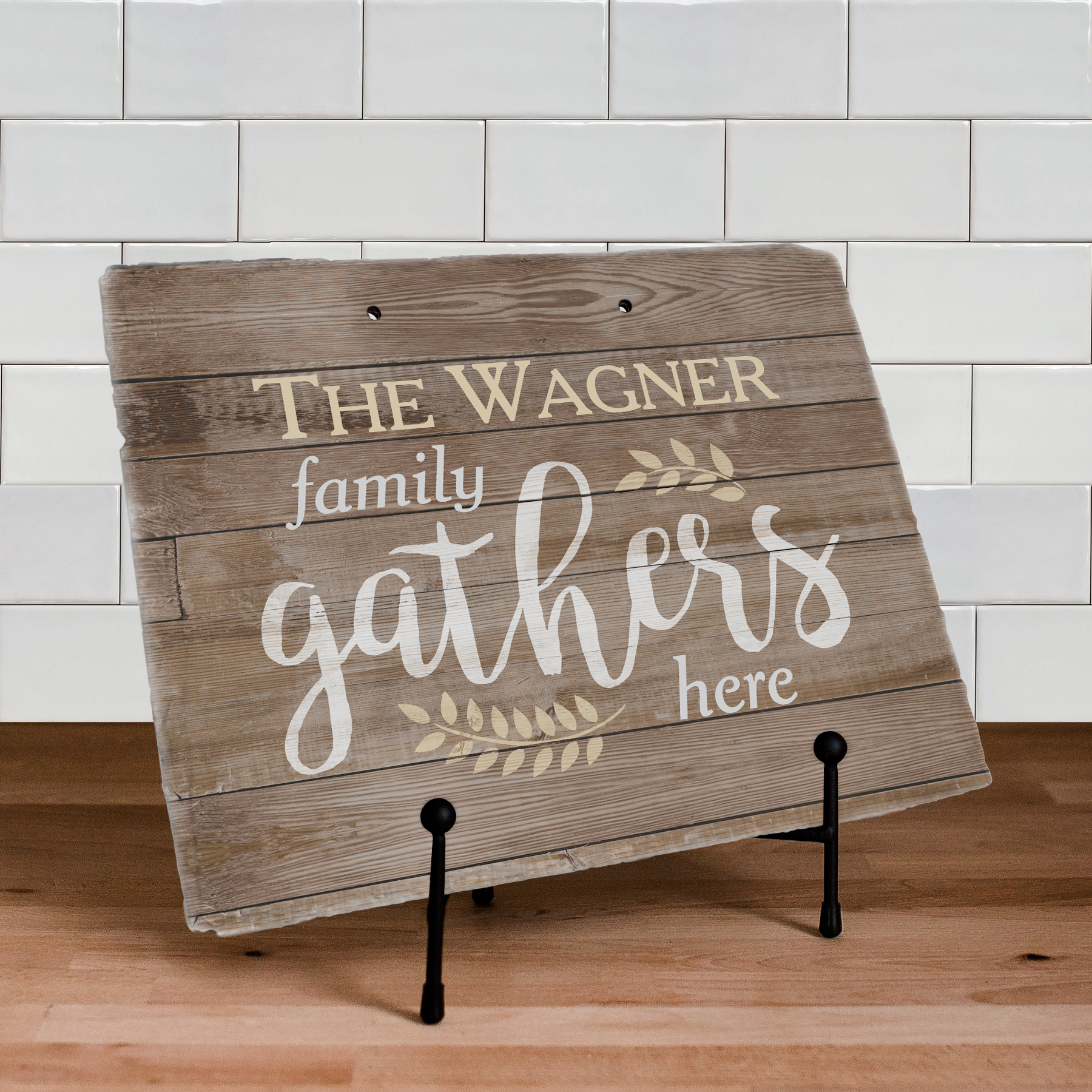 Personalized Family Gathers Here Slate Plaque | Personalized Housewarming Gifts