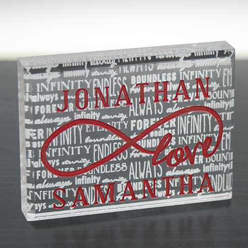 Engraved Love Infinity Acrylic Keepsake Block GiftsForYouNow