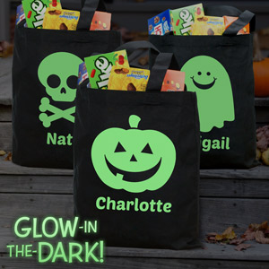 Personalized Glow in the Dark Halloween Trick or Treat Bag Pumpkin, Skull & Ghost | Glow In The Dark Halloween Bag