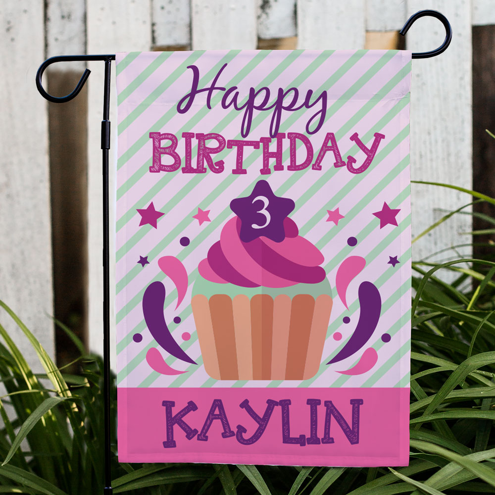 Personalized Colorful Cupcake Garden Flag | Personalized Birthday Flags