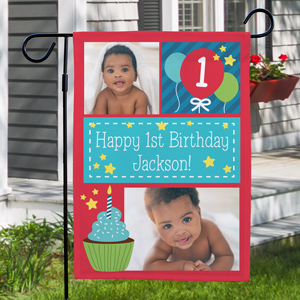 Personalized Balloons and Cupcakes Garden Flag | Personalized Birthday Flags