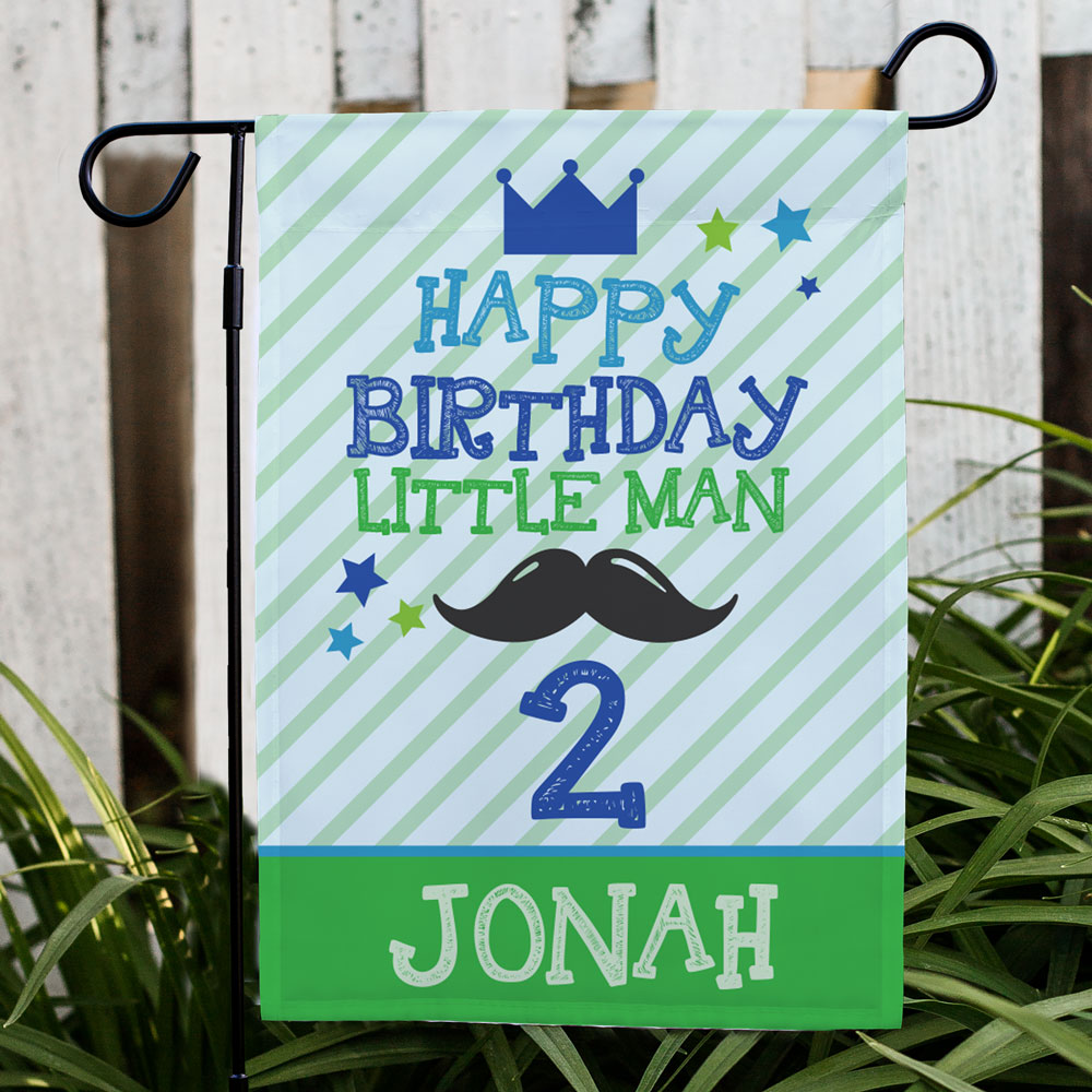 Personalized Happy Birthday Little Man Garden Flag | Personalized Birthday Flags