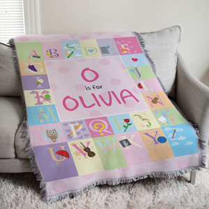 Personalized Pink Alphabet Baby Tapestry Throw by Gifts For You Now