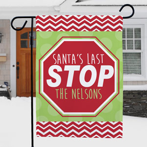 Santa has many houses on his route each Christmas Eve#44; but he saves his favorite house for last: yours Display our Personalized Christmas Flags outside your home and get ready for Santa's trip to your place this year. Your kids will love this piece of decor and will be excited to display it every year in anticipation of St. Nick's arrival. This festive design may be printed on our one sided or double sided#44; durable#44; all-weather 100 poly garden flag that measures 12 1/2"w x 18"h. You may wish to display this flag on our optional garden flag pole#44; door hanger or window hanger#44; sold separately. Personalization of any one line custom message is included. .