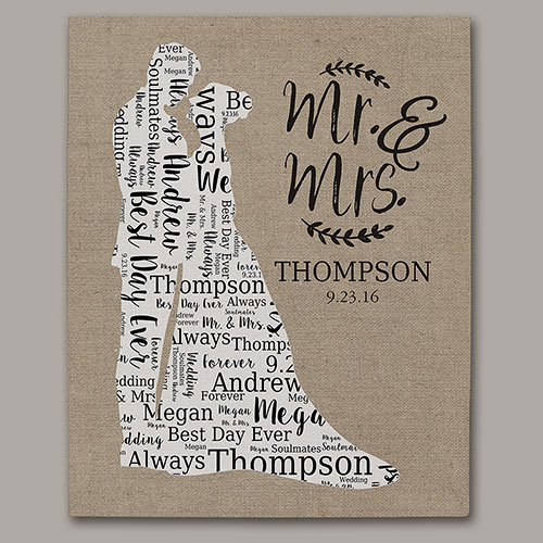 Wedding Silhouette Word-Art Canvas | Personalized Word Art