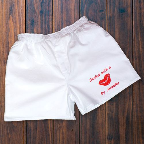 Embroidered Sealed With A Kiss Boxer Shorts