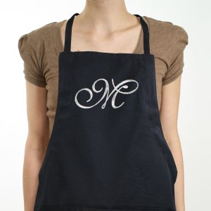 Embroidered Initial Black Kitchen Apron | Personalized Aprons