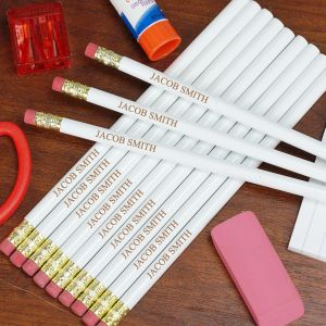 Personalized White School Pencils L451913WH