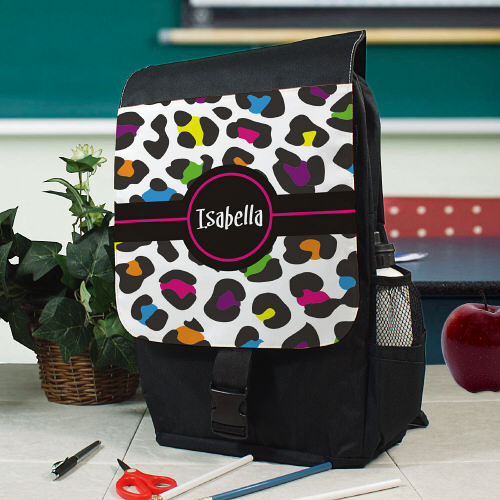 Personalized Multicolored Leopard Print Backpack Custom Animal Print