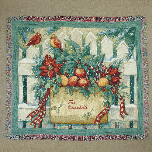 Embroidered Happy Holidays Tapestry Throw Blanket E46870