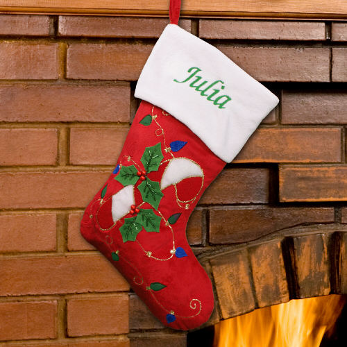 Embroidered Candy Cane Red Plush Stocking | Personalized Stocking