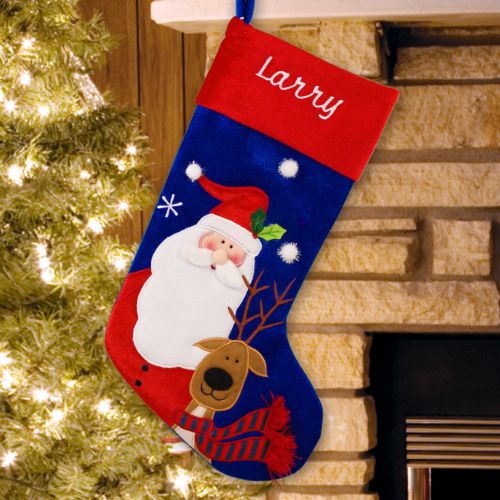 Embroidered Classic Santa and Deer Stocking | Personalized Stocking