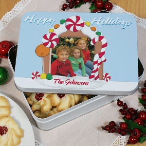 Personalized Gingerbread House Photo Tin by Gifts For You Now