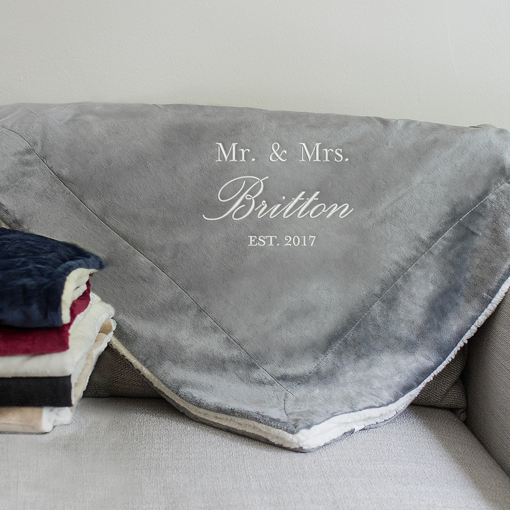 Embroidered Mr and Mrs Sherpa Blanket | Personalized Wedding Gifts