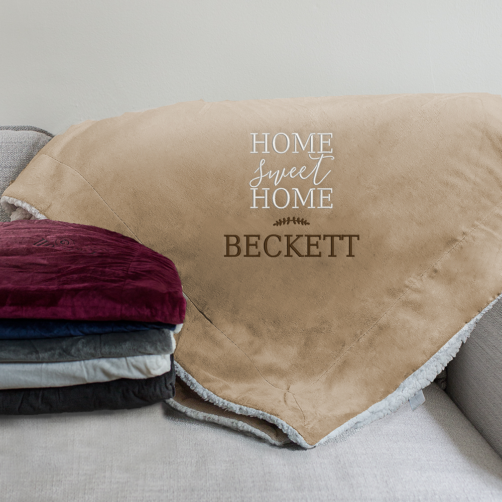 Embroidered Home Sweet Home Sherpa Blanket | Personalized Sherpa Blanket