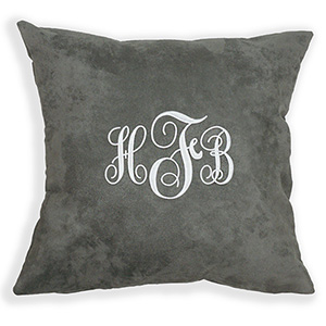 Image of Monogram Embroidered Suede Throw Pillow Sham