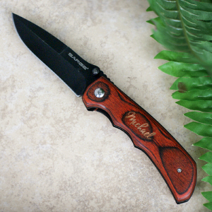 Engraved Wood Folding Pocket Knife L770383