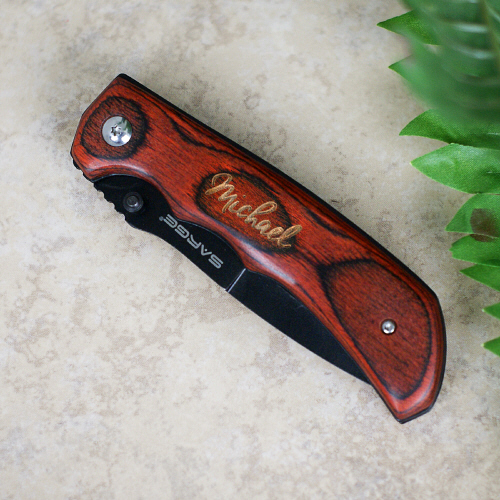 Engraved Wood Folding Pocket Knife L770383