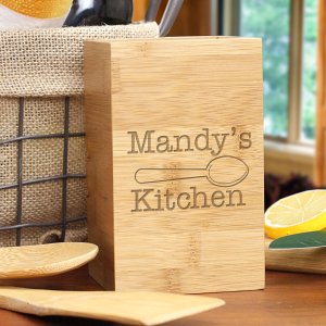 Personalized Engraved Kitchen Bamboo Utensil Holder by Gifts For You Now