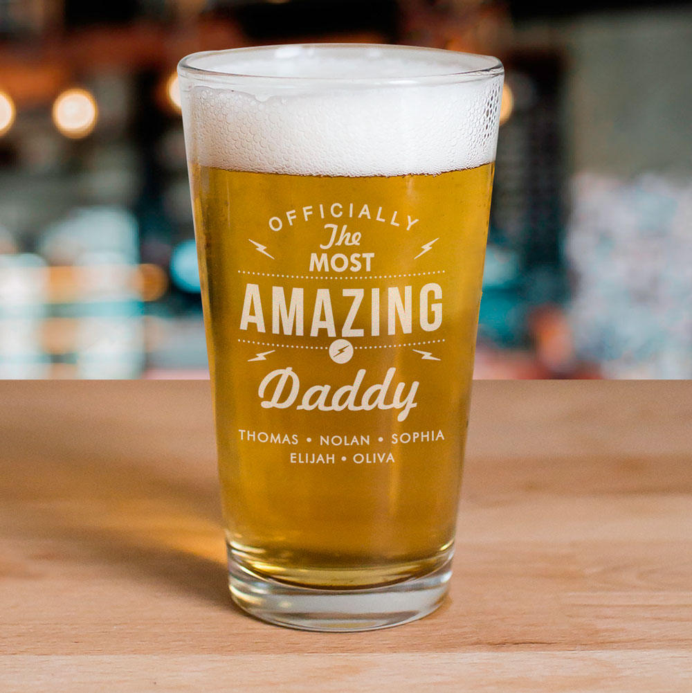 Personalized Most Amazing Daddy Glass |Personalized Beer Glass for Dad