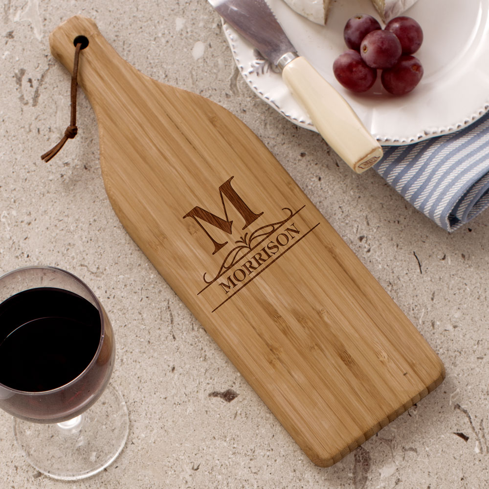 Engraved Initial Large Wine Bottle Cutting Board L10983168X