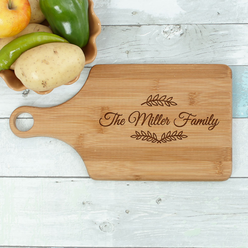 Engraved Family Name Paddle Cutting Board L11032188