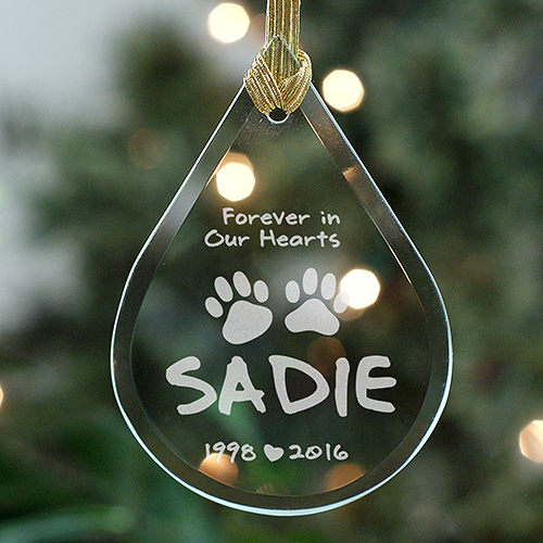 Engraved Pet Memorial Ornament Glass Tear Drop GiftsForYouNow