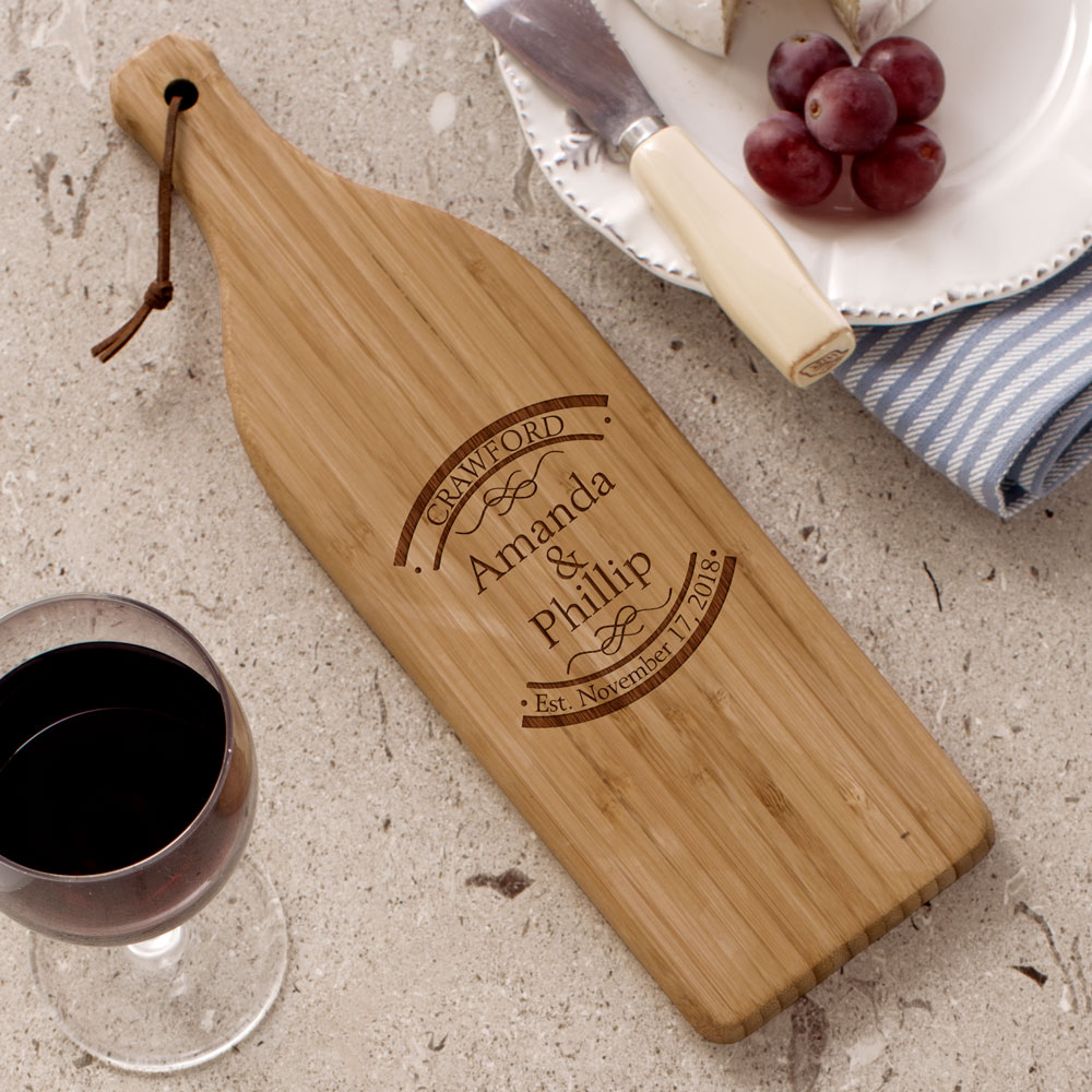 Engraved Established In Wine Bottle Cutting Board | Personalized Couple Gifts