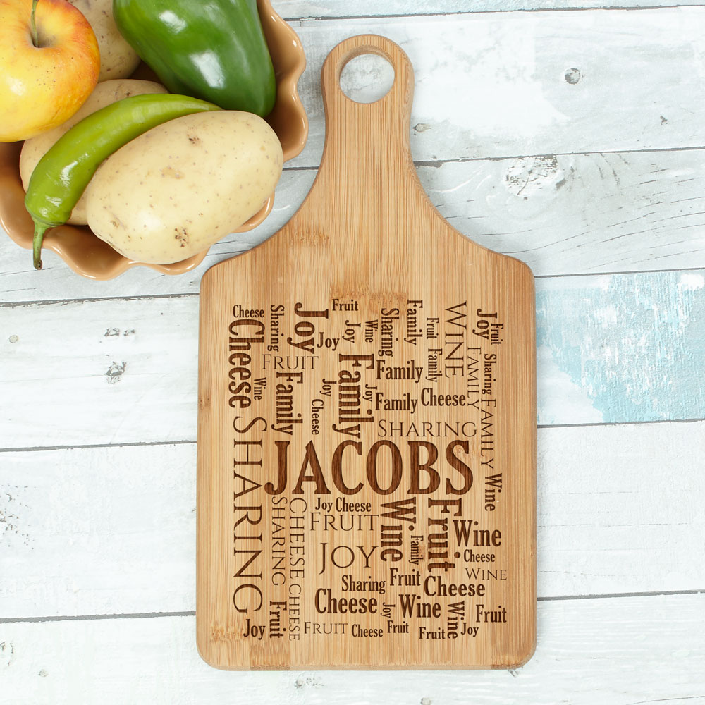 Engraved Family Sharing Word-Art Paddle Cutting Board | Personalized Cutting Boards