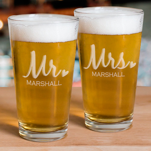 Engraved Mr & Mrs Beer Glass Set | Romantic Home