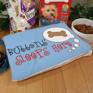 Image of Personalized Sleeps Here Dog Pillow