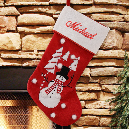 Embroidered Snowman Stocking | Embroidered Stocking