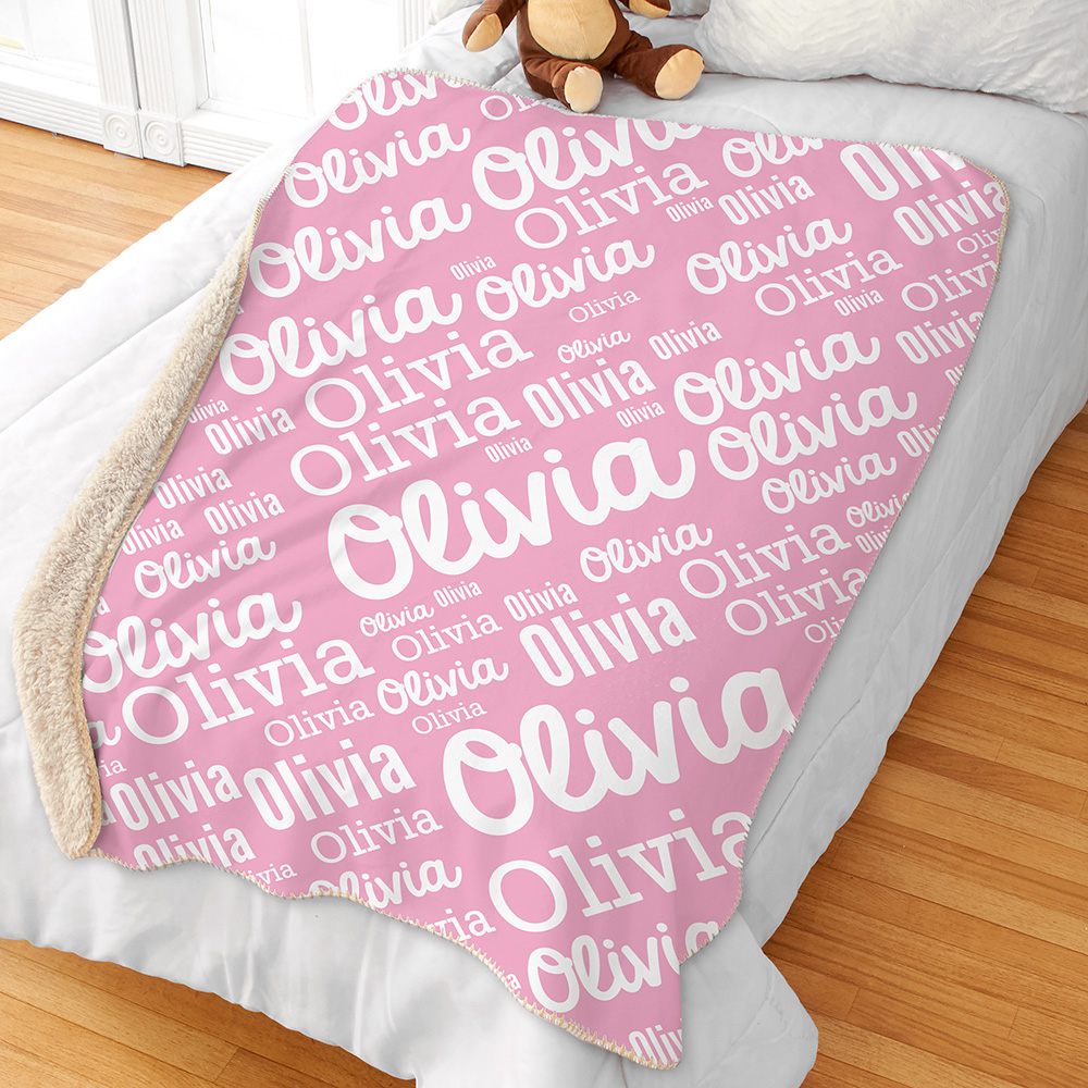 Personalized Girl Word-Art Sherpa Blanket | Personalized Kids Blankets