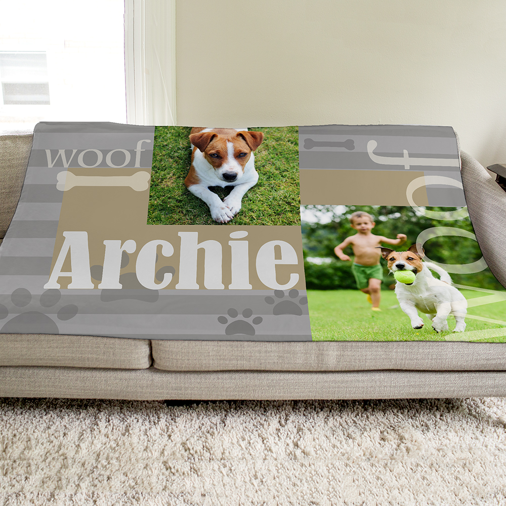 Personalized Woof Photo Throw | Personalized Dog Blankets