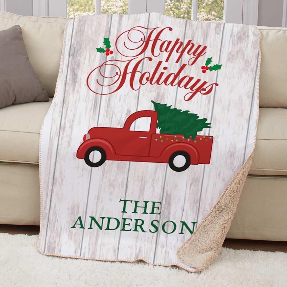Personalized Happy Holidays Truck Throw | Personalized Blankets