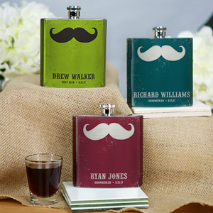 Personalized Mustache Wedding Party Flask | Personalized Groomsmen Flasks