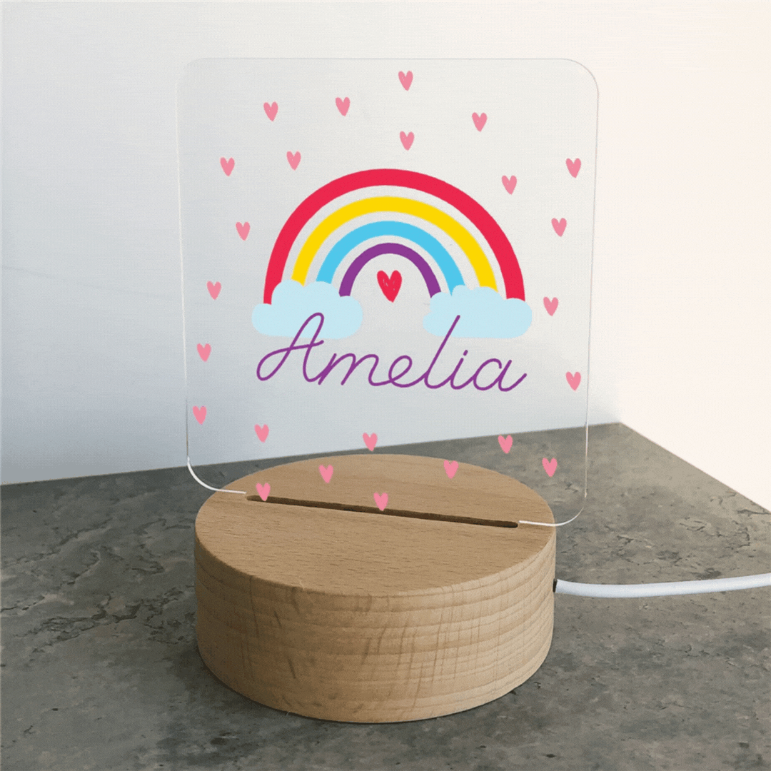 Personalized Rainbow & Hearts Square Custom LED Sign 